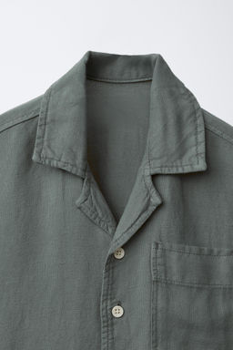 CAMISA BOWLING FLUIDA CON LINO / Marino - Zara фото 3