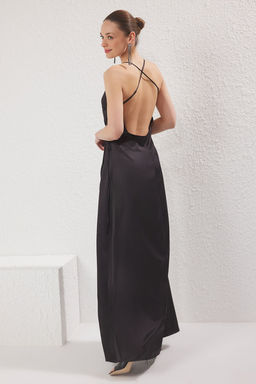 TRENDYOLMILLA Siyah A-Kesim Saten Dokuma Uzun S?k Abiye & Mezuniyet Elbise TPRSS25AE00108  фото 8