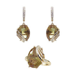 Комплект Султан-20, султанит, покрытие под золото, размеры кольца: 17, 18, 19, 20