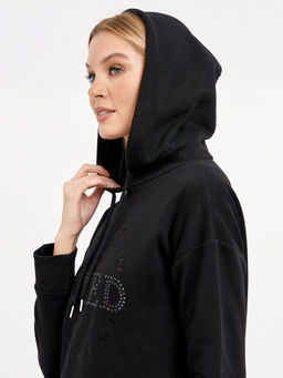 джемпер женский из хлопка с капюшоном и стразами - Glenfield фото 7