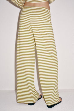 PANTAL?N RAYAS ALGOD?N Y LINO / Beige / Tostado - Zara фото 3