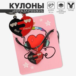 Кулоны на шнурке Неразлучники love, две половинки, цвет чёрно-красный, 42см - Tell your story фото 6