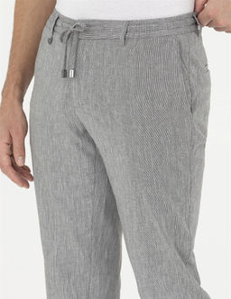 Gri Ex. Slim Fit Keten Kar___ml_ Kuma_ Pantolon