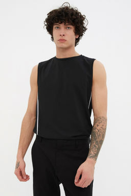 TRENDYOL MAN Siyah Regular/Normal Kesim Biyeli %100 Pamuklu Kolsuz T-Shirt/Atlet TMNSS21AL0140
