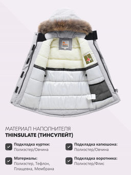 Парка зимняя подростковая для девочки с капюшоном и мехом серого цвета 9532Sr