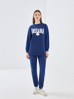 Bisiklet Yaka Bask?l? Oversize Kad?n Sweatshirt Tunik