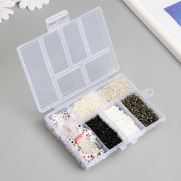 Бисер стекло 8/0 в шкатулке «Чёрно-белый», бусины + нить 0.8 мм, 5 м, 12×8.4×2.2 см