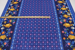 Рогожка Самовары по кайме цв.синий, ш.1.5м, хлопок-100%, 160гр/м.кв - Купава фото 3