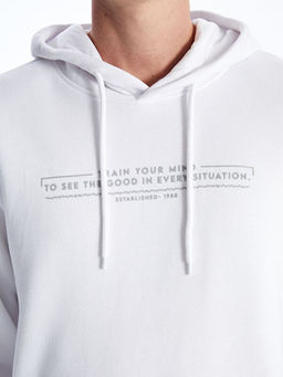 Uzun Kollu Bask?l? Erkek Kal?n Hoodie