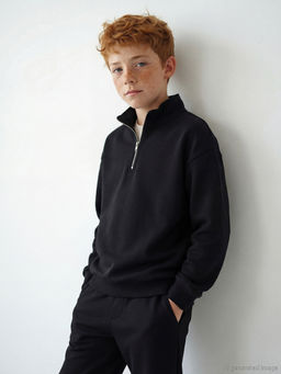 Yar?m Fermuarl? Dik Yaka Erkek ?ocuk Sweatshirt