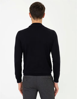 Lacivert Slim Fit Yar_m Bal_k__ Yaka Basic Triko Kazak