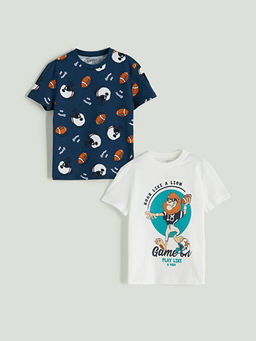 Bisiklet Yaka Bask?l? Erkek ?ocuk Ti??rt 2li