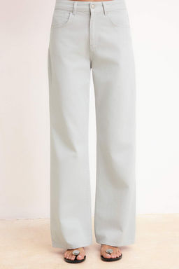 Gri DOKUMLU Yuksek Bel %100 Pamuk Wide Leg Jeans TWOSS26JE00182 - Trendyolmilla фото 3