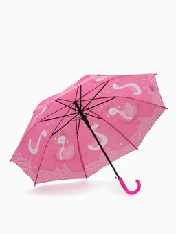 Зонт-трость детский п/авт R43/50 П/Э ЛЕБЕДИ ручка-крюк темно-розовый пакет
