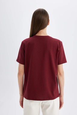 Женская повседневная базовая футболка с круглым вырезом стандартного кроя премиум-класса с короткими рукавами - Defacto фото 6