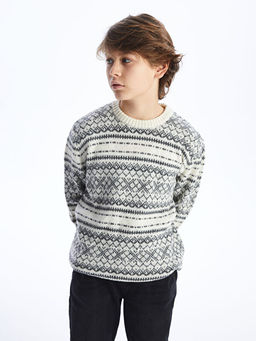 Bisiklet Yaka Desenli Uzun Kollu Erkek ?ocuk Triko Kazak