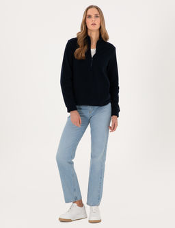Lacivert Comfort Fit Fermuarl_ Polar Sweatshirt