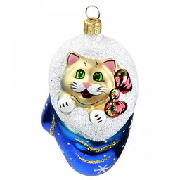 Елочная игрушка фигурка стеклянная Рукавичка. Кот 10см, ручная художественная роспись, подарочная упаковка, цвета микс (Россия) - Домашняя мода фото 5