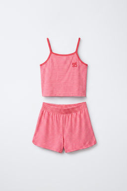 CONJUNTO CAMISETA Y BERMUDA RAYAS / Rosa