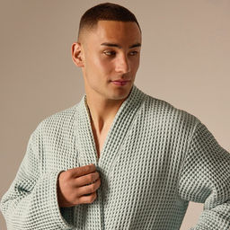 Халат вафельный мужской SL HOME: Boho «Аззура», размер L, хлопок 100%, бирюзовый