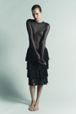 METALLIC THREAD KNIT DRESS WITH FRINGING - Zara фото 2