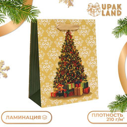 Пакет подарочный новогодний ламинированный Ёлочка с подарками,18?23?10 см