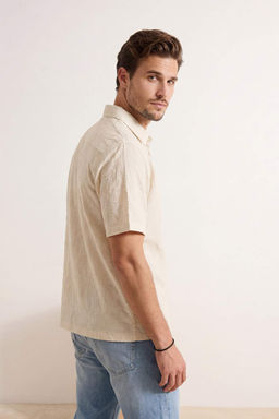 Bej Regular Fit Islemeli Nak?sl? Yazl?k Erkek Gomlek TMNSS25GO00081 - Trendyolmilla фото 7