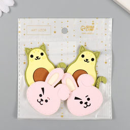 Цена за 4 шт. Декор для творчества иск. замша «Зверята и фрукты», 6×3.7 см, МИКС