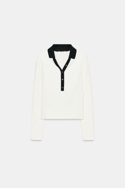 CONTRAST INTERLOCK POLO TOP - Zara фото 3