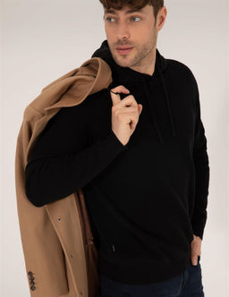 Siyah Regular Fit Kapi_onlu Triko Kazak - Pierre cardin фото 2