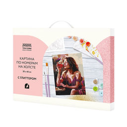 Картина по № на холсте с глиттером 30*40см "Девушка с бокалом" (КХг3040_57055) ТРИ СОВЫ, с акрил. красками