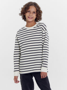 Лонгслив для мальчиков светло-молочный в графитовую полоску - Mark formelle фото 2