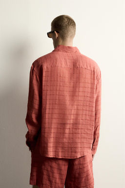 CAMISA RELAXED FIT JACQUARD CUADROS LINO - ALGOD?N / Teja - Zara фото 3