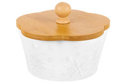 Банка д/печенья 760 мл 14,8*14,8*11,5 см Снежинки с деревянной крышкой