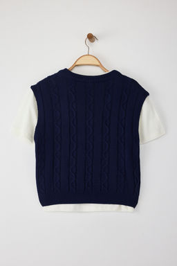 Lacivert 2li T-Shirtlu Sac Orgu Triko Kazak TWOAW26KZ00131