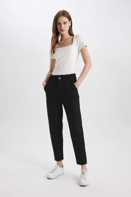 Paperbag Gabardin Pantolon Yuksek Bel Cepli Basic Duz Standart Paca - Defacto фото 7