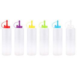 Бутылка для масла и соуса пластмассовая 470мл, д6см h22см, цветная пластмассовая крышка с колпачком в ассортименте: белый, желтый, салатовый, красный, сиреневый, бирюзовый (Китай) - Домашняя мода фото 7