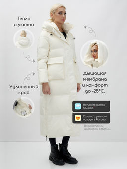 Пальто утепленное стеганное зимнее с капюшоном женское бежевого цвета 9602B - Mtforce фото 2