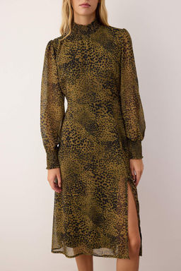 Haki Animal Desenli Gipeli Midi Astarl? Sifon Dokuma Elbise TWOAW26EL00071