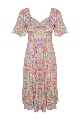 TRENDYOLMILLA Mor A Kesim Balon Kollu Cicek Desenli Midi Dokuma Elbise TWOSS20EL2323  фото 27