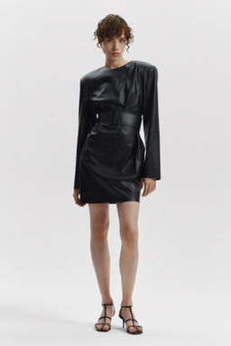 Платье мини с подплечникам из экокожи - Mollis фото 3