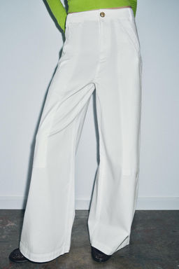 ZW COLLECTION WIDE-LEG COTTON TROUSERS - Zara фото 2