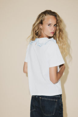 T-SHIRT WITH PETER PAN COLLAR - Zara фото 4