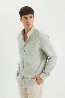 Оксфордская рубашка с воротником поло и длинным рукавом стандартного кроя - Defacto фото 3