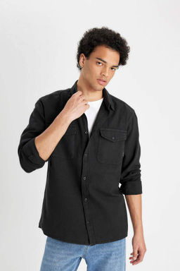 Хлопковая рубашка обычного кроя с длинными рукавами - Defacto фото 4