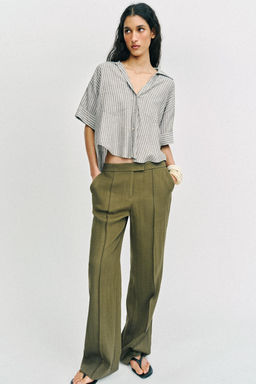 CAMISA RAYAS CON LINO / Khaki - Zara фото 4