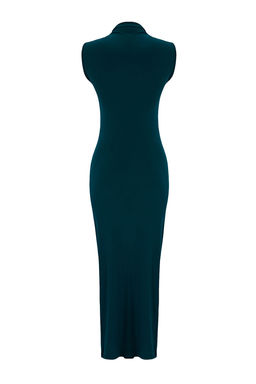 Zumrut Yesili Duz S?f?r Kol Drapeli Bodycone/Vucuda Oturan Esnek Orme Elbise TWOSS24EL00101