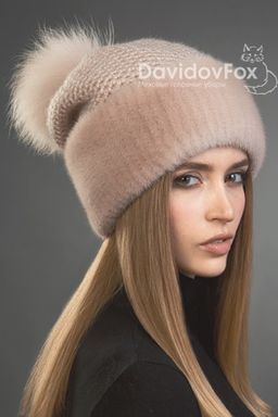 Шапка Оливия норка трикотаж дымчатая роза