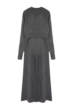 Antrasit Crop Parmak Detayl? Triko Alt-Ust Tak?m TWOAW24AU00033