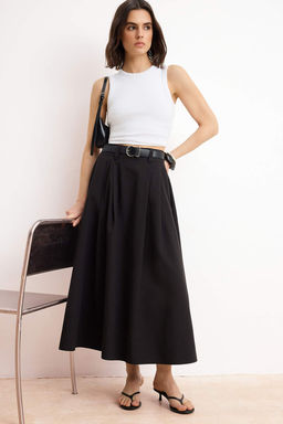 Trendyolmilla Siyah Pileli Maxi Boy Etek TEDAW25ET00000  фото 24